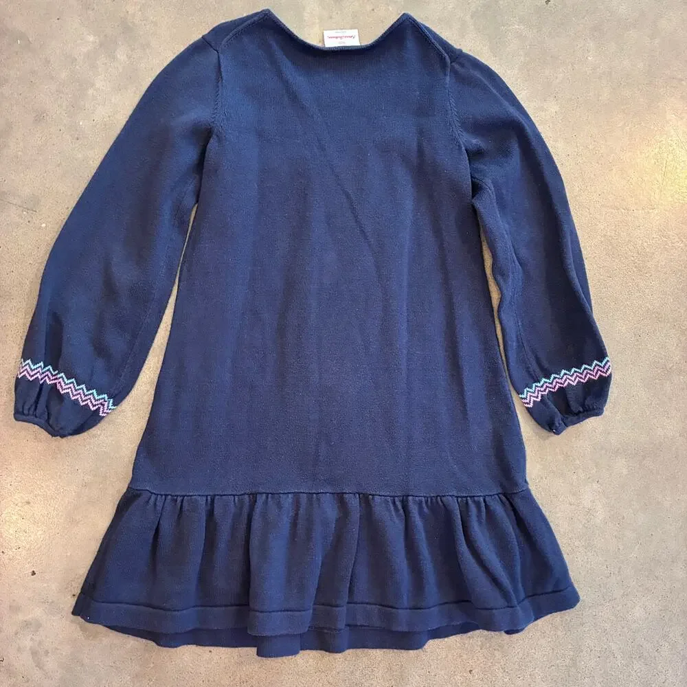 Hanna Andersson navy blue 100 cotton embroidered sweater dress girls 8